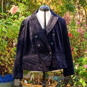 Talbots corduroy blazer, black cotton/rayon/spandex double-breasted, 2 slit pkts